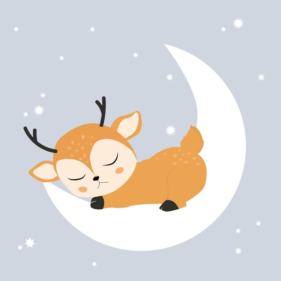 Fawn sleeping on the moon. vector