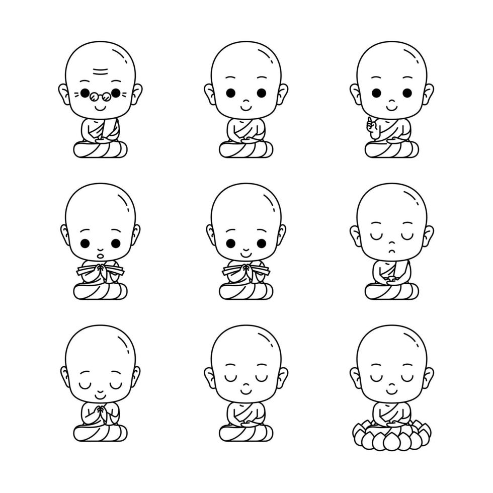 Ilustración de vector de contorno de dibujos animados lindo monje