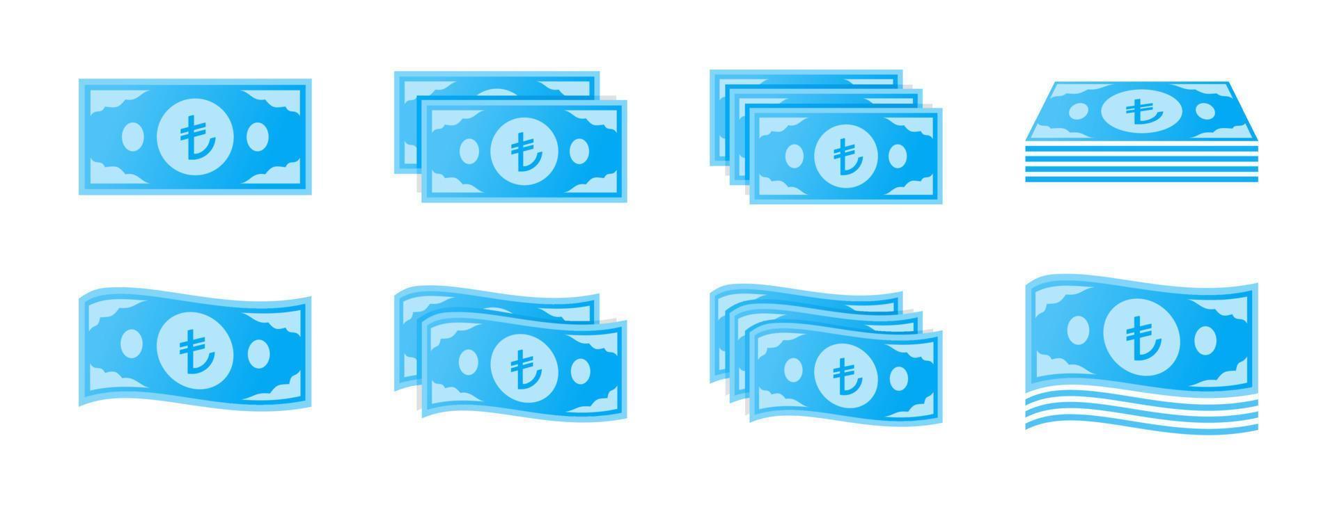 Turkish Lira Banknote Icon Set vector