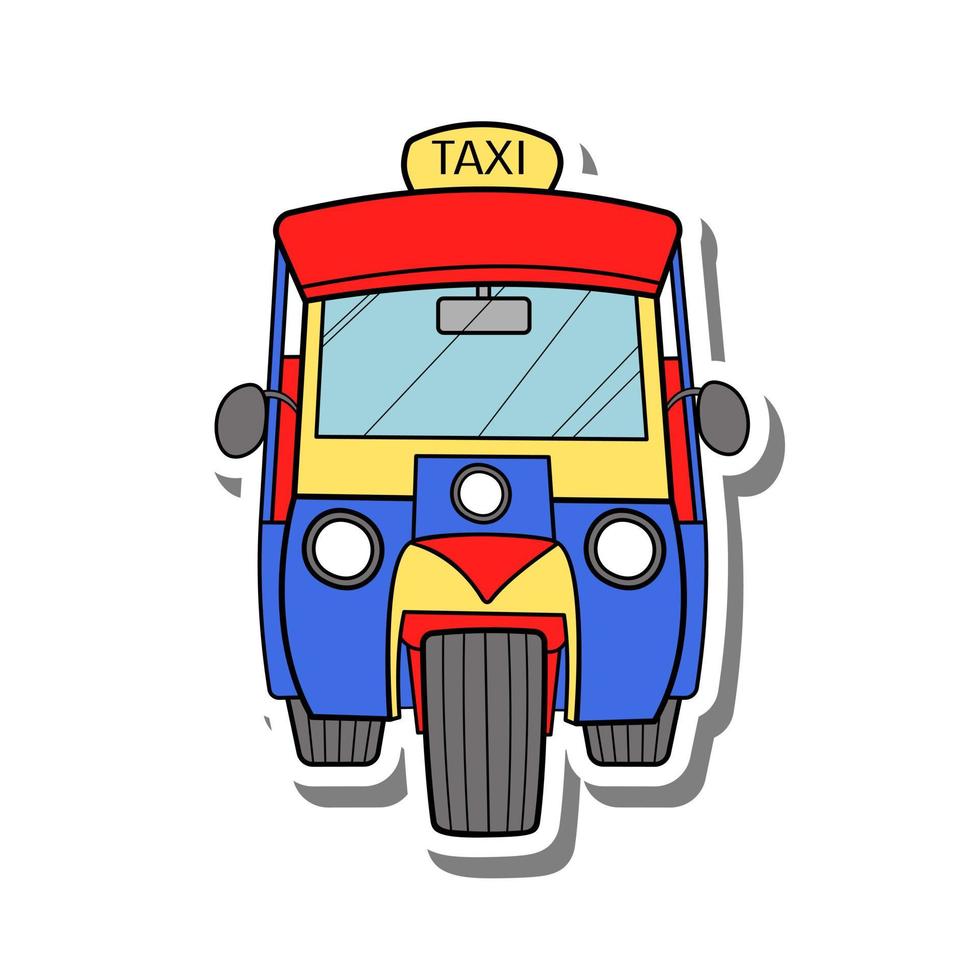 dibujo de línea negra triciclo público de taxi pequeño en tailandia llamado 'tuk tuk'. ilustración vectorial sobre el famoso artículo de tailandia. vector