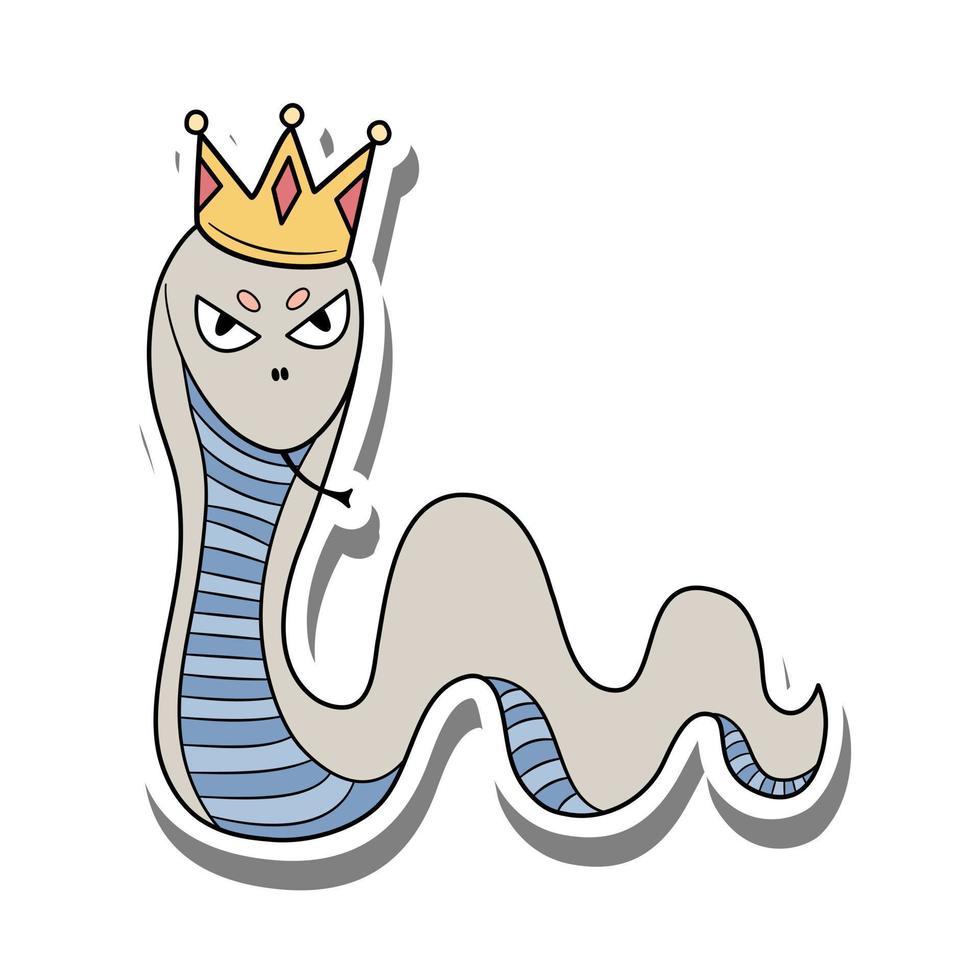 Doodle fantasy animal. Hand drawn a snake with crown stuck out his tongue. Vector illustration from imagination for kid art.