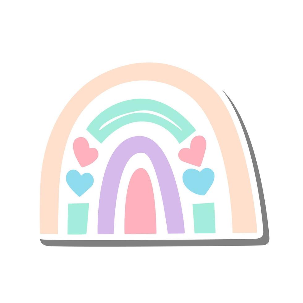 Hearts Rainbow Pastel on white silhouette and gray shadow. Flat style for decorated and any design. Vector illustration