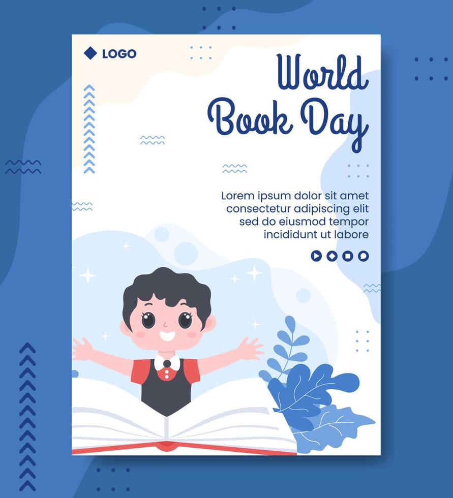 ilustración de educación de diseño plano de plantilla de póster del día mundial del libro editable de fondo cuadrado adecuado para redes sociales o anuncios web de Internet vector