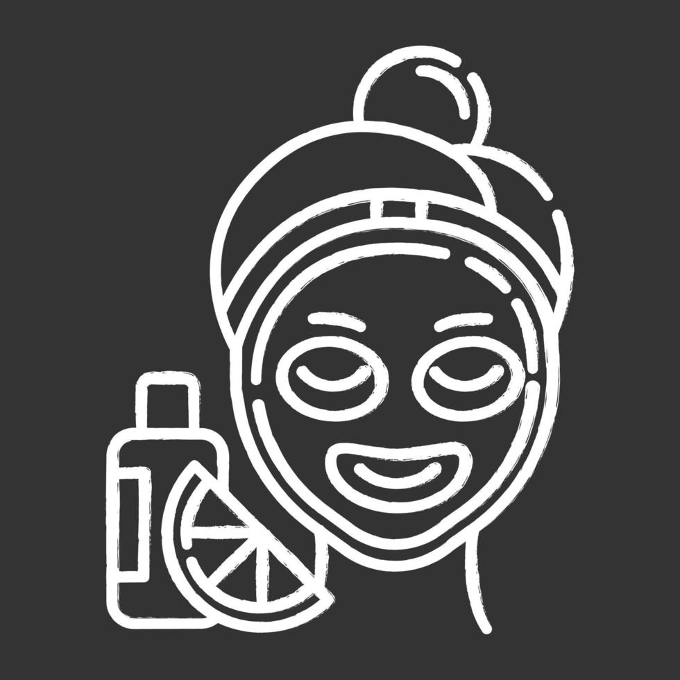 Vitamin C mask chalk icon. Skin care procedure. Facial treatment. Everyday beauty routine step. Face product for exfoliating effect. Dermatology, makeup. Isolated vector chalkboard illustration