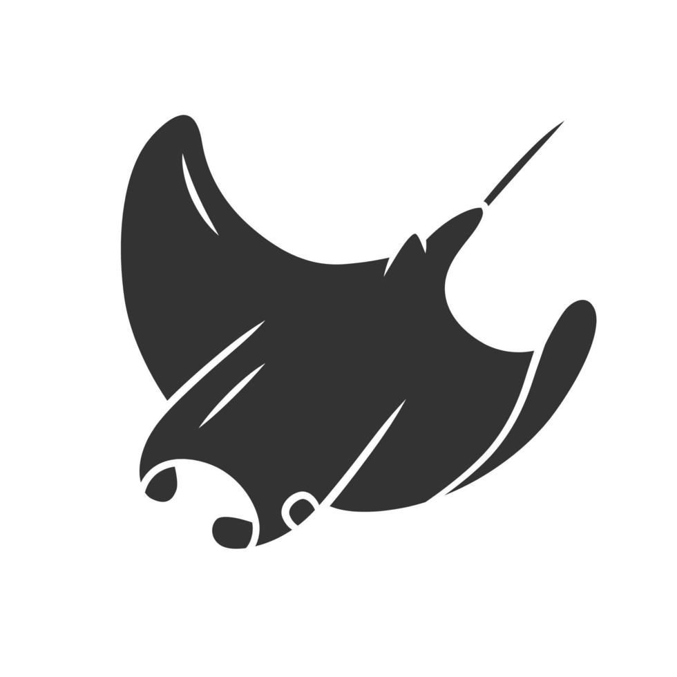 Skate glyph icon. Swimming stingray. Oceanarium animal. Electric ramp. Underwater creature. Undersea inhabitant. Ocean fauna, aquazoo. Silhouette symbol. Negative space. Vector isolated illustration