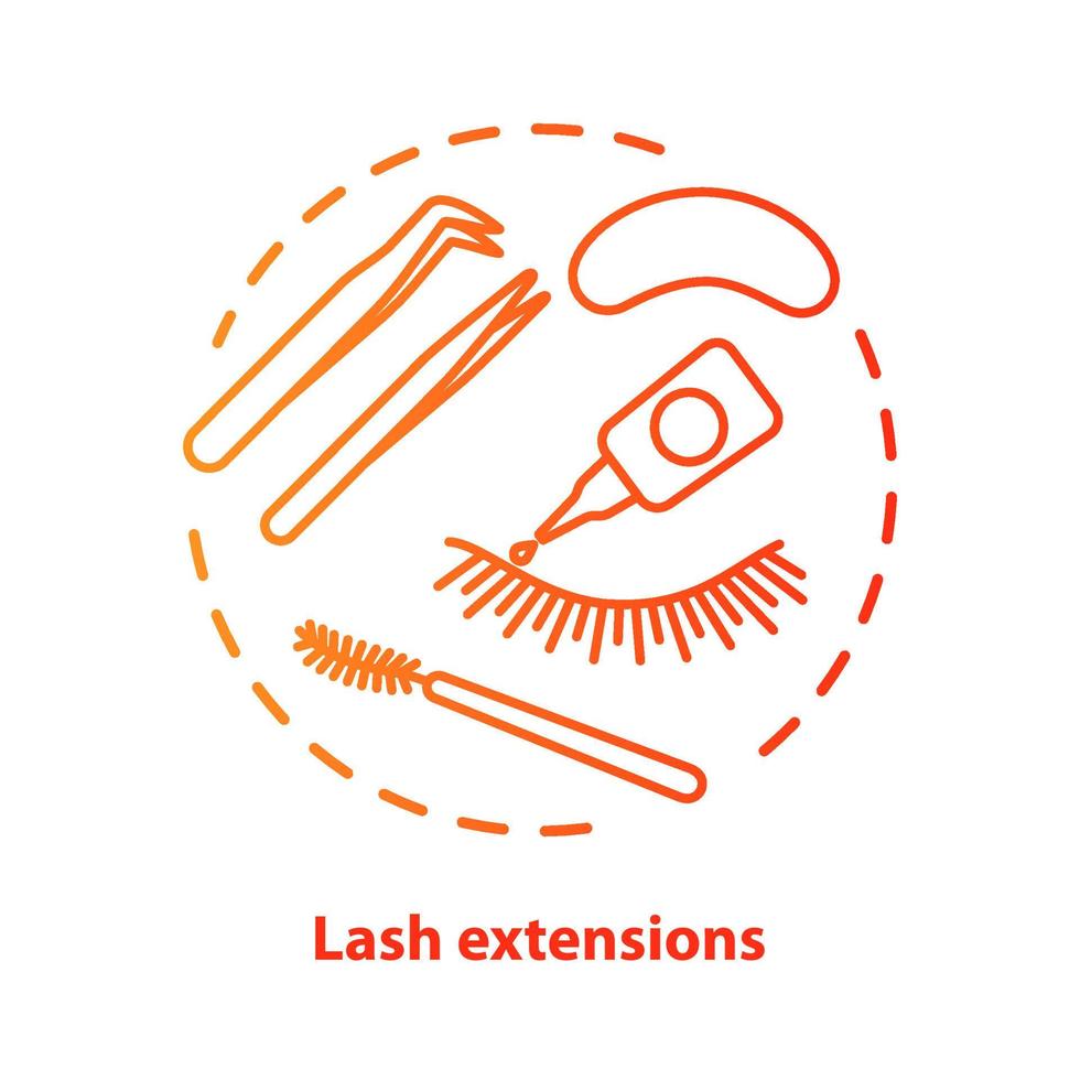 Lash extension blue concept icon. False eyelashes, permanent makeup idea thin line illustration. Cosmetology salon procedure. Red gradient vector isolated outline drawing. Editable stroke
