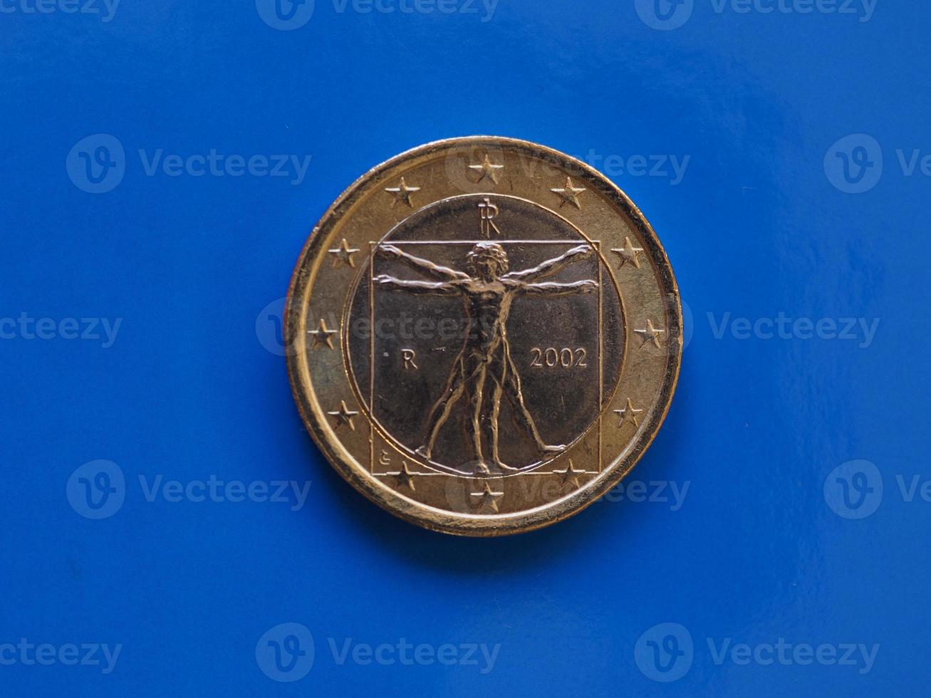 1 euro coin, European Union, Italy over blue photo