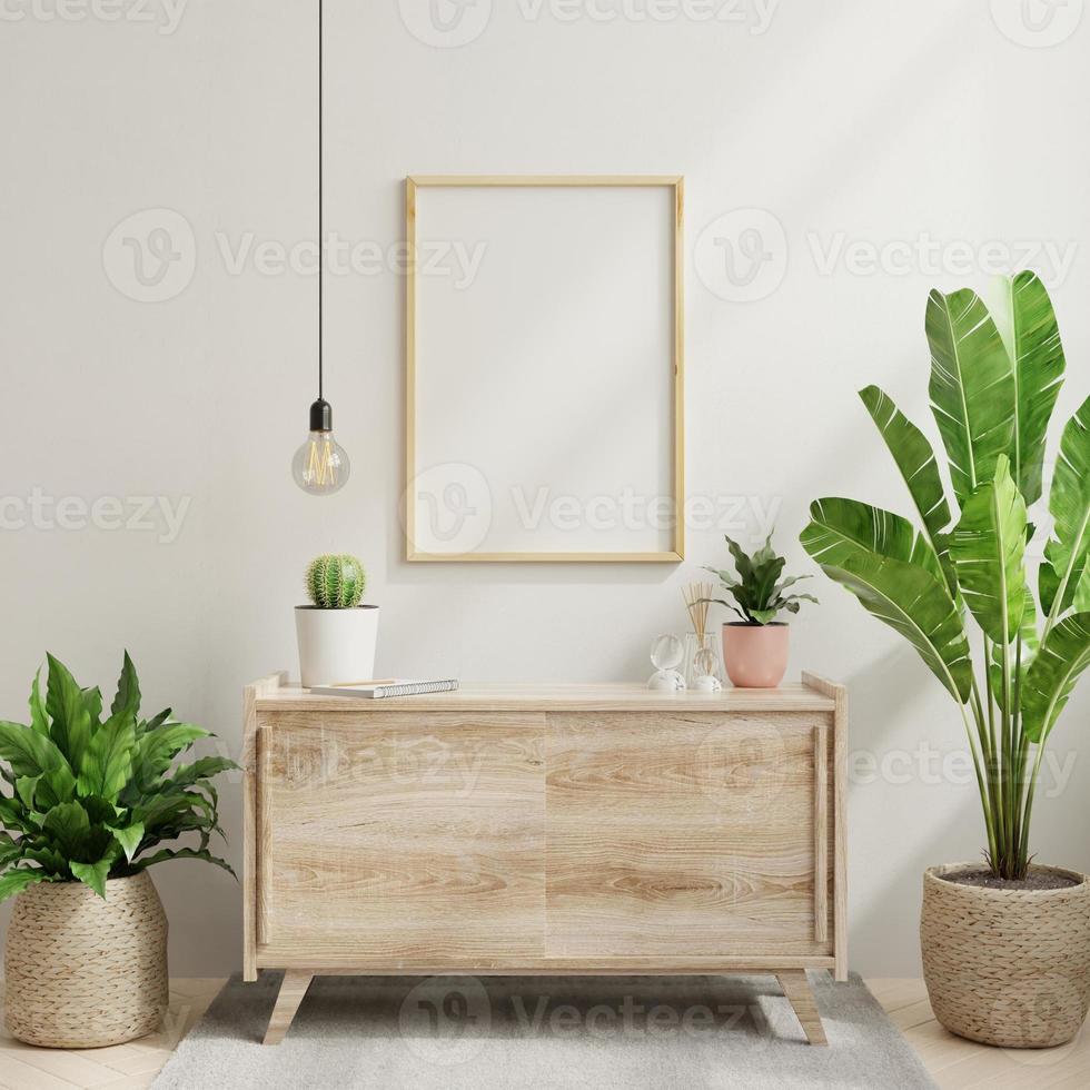 Mockup frame on cabinet in living room interior,Scandinavian style. photo