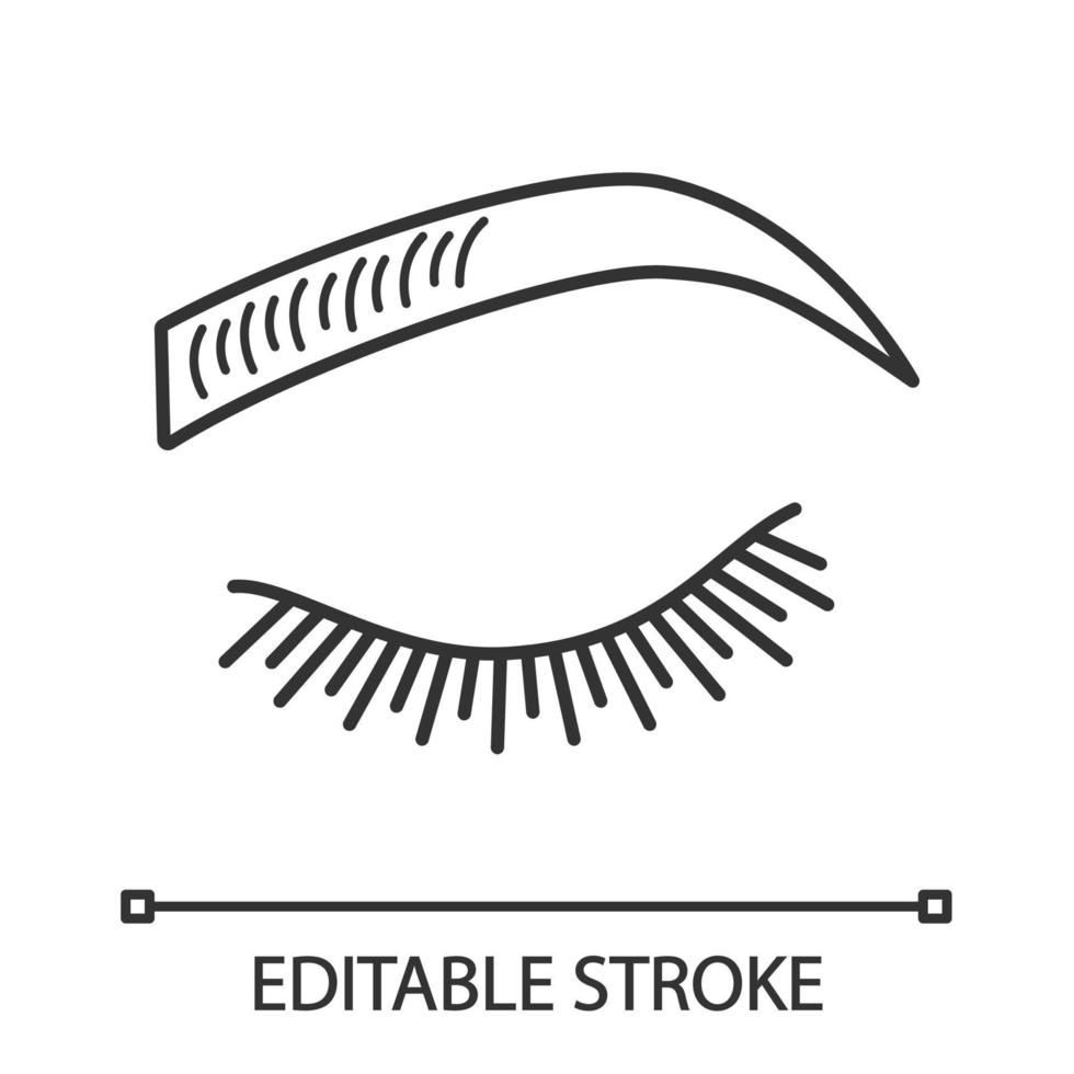 Microblading eyebrows linear icon. Thin line illustration. Eyebrows tinting. Permanent makeup. Brows shaping by tattooing. Pigment application. Contour vector isolated outline drawing. Editable stroke