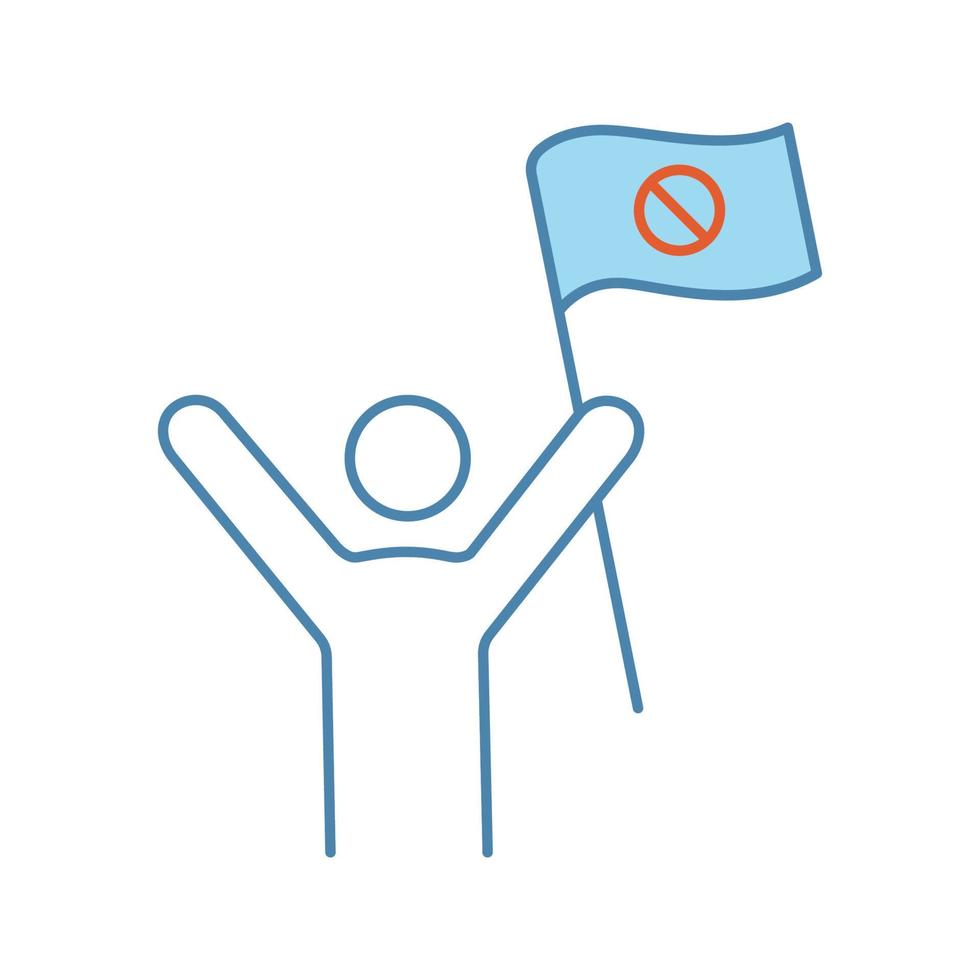 Protester color icon. Protest event. Social or political movement. Person holding protest flag. Contentious action. Isolated vector illustration