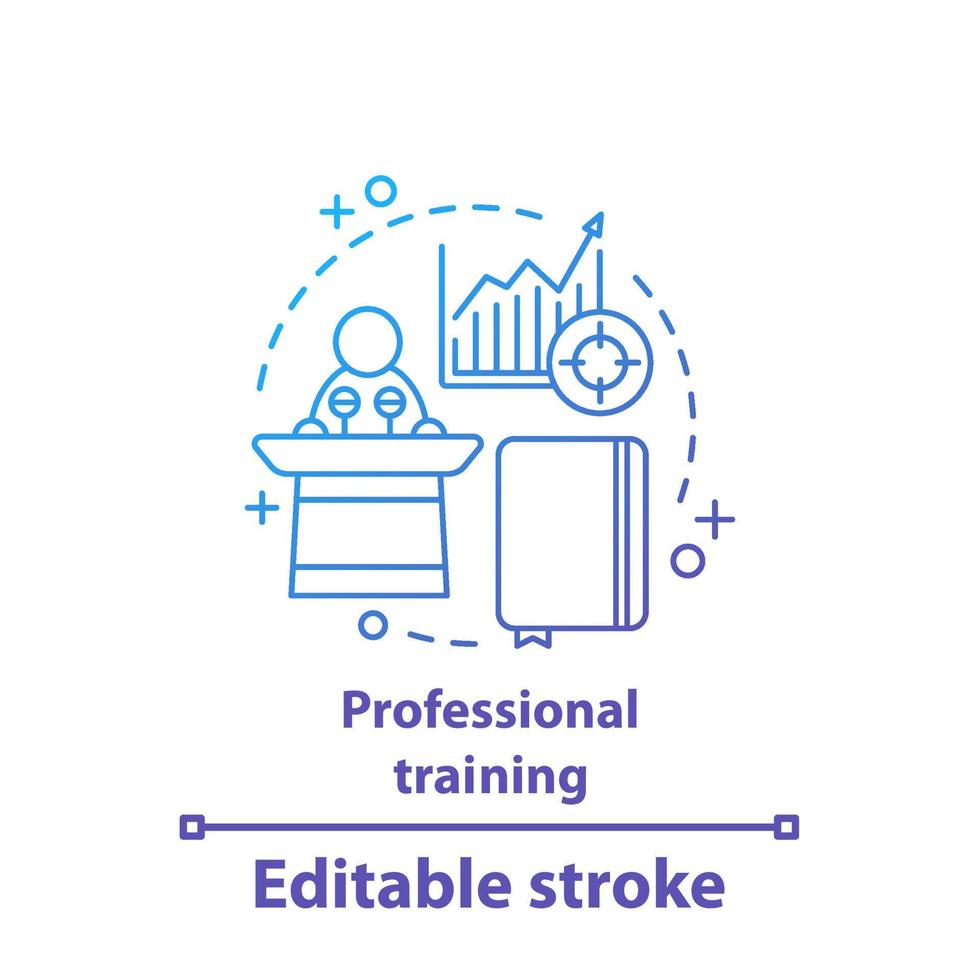 Professional training concept icon. Presentation. Business training. Conference idea thin line illustration. Public speech. Vector isolated outline drawing. Editable stroke