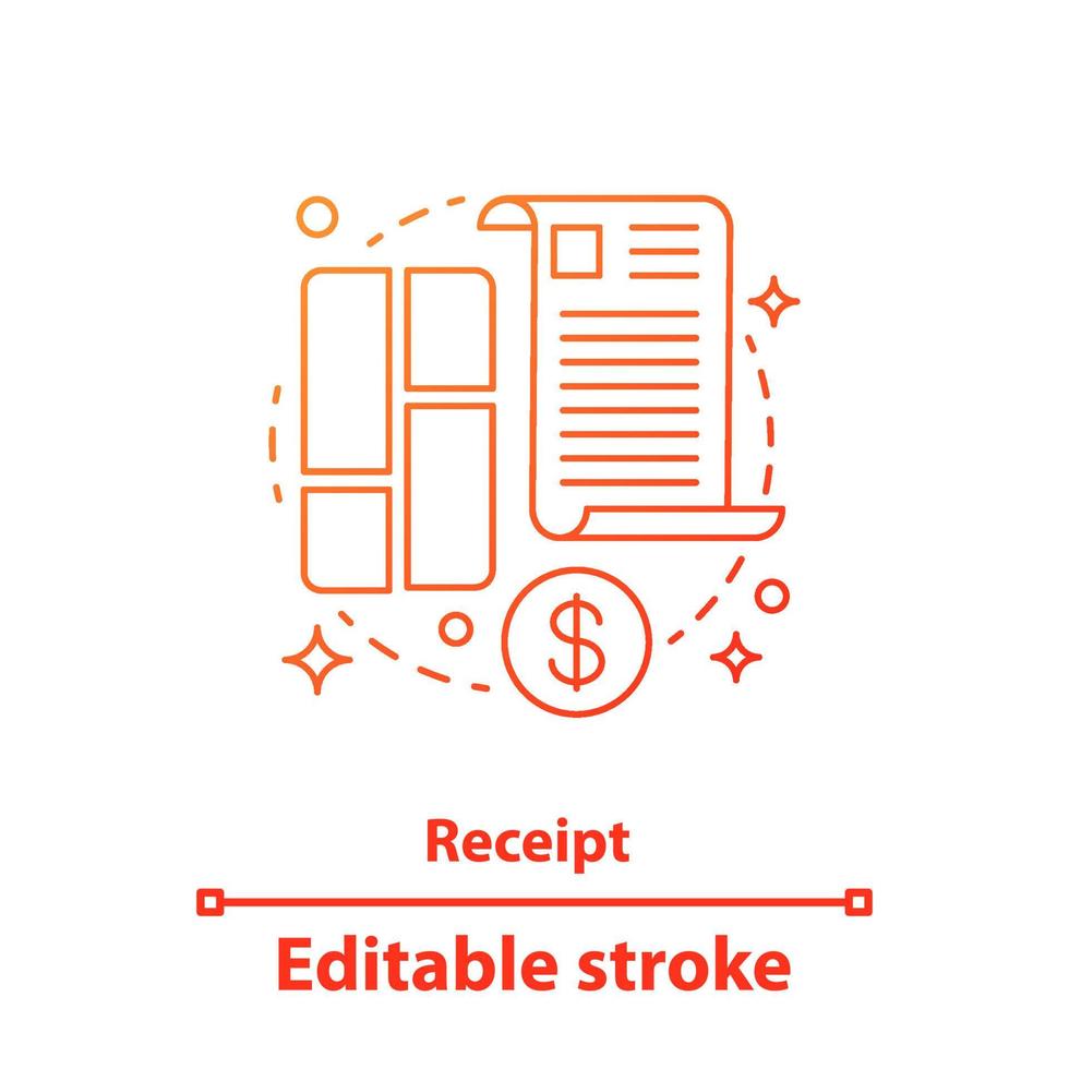 icono del concepto de recibo. ilustración de línea delgada de idea de documento financiero. factura. contrato. dibujo de contorno aislado vectorial. trazo editable vector