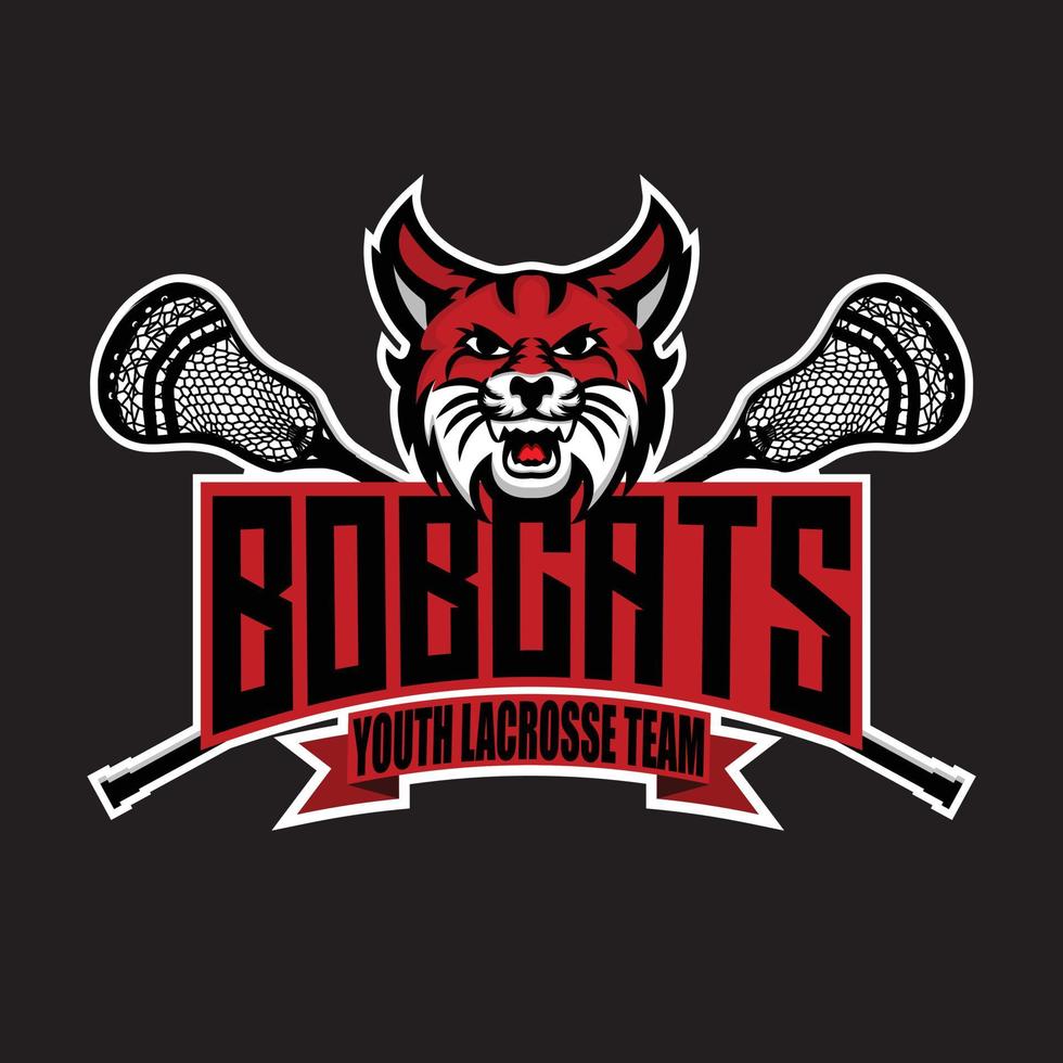 diseño de logotipo de lacrosse con mascota bobcat vector