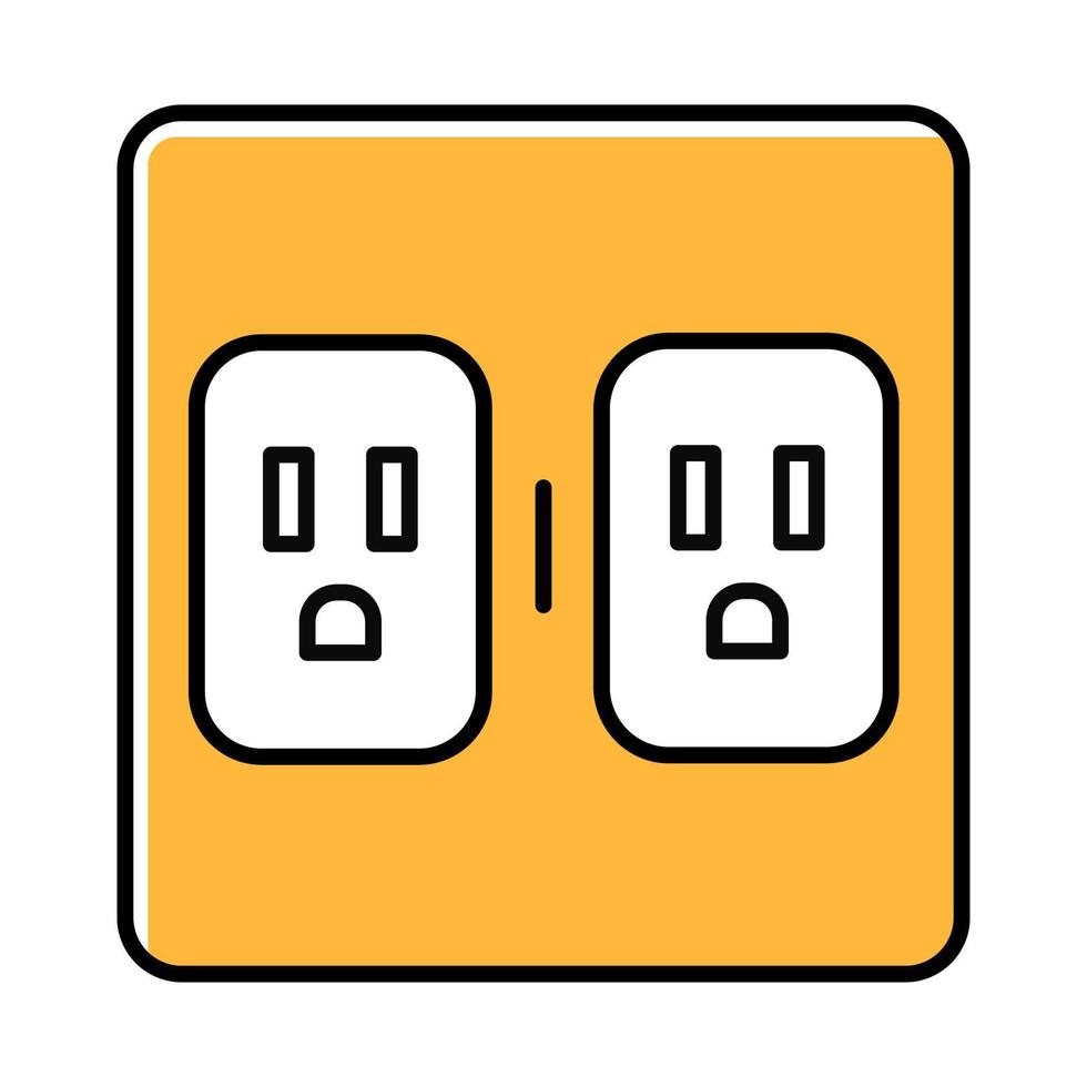 icono de color amarillo de las tomas de carga. dos enchufes de pared. conectores electricos tomas de corriente. equipo para cableado eléctrico en casa. cuarto electrificado. comodidades del apartamento. ilustración vectorial aislada vector