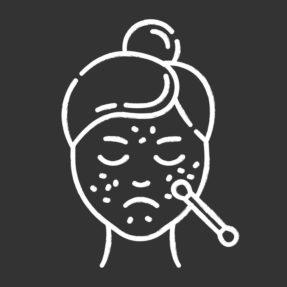 Spot treatmeant chalk icon. Skin care procedure. Facial beauty. Cleansing and healing for problematic skin. Medical product. Dermatology, cosmetics, makeup. Isolated vector chalkboard illustration