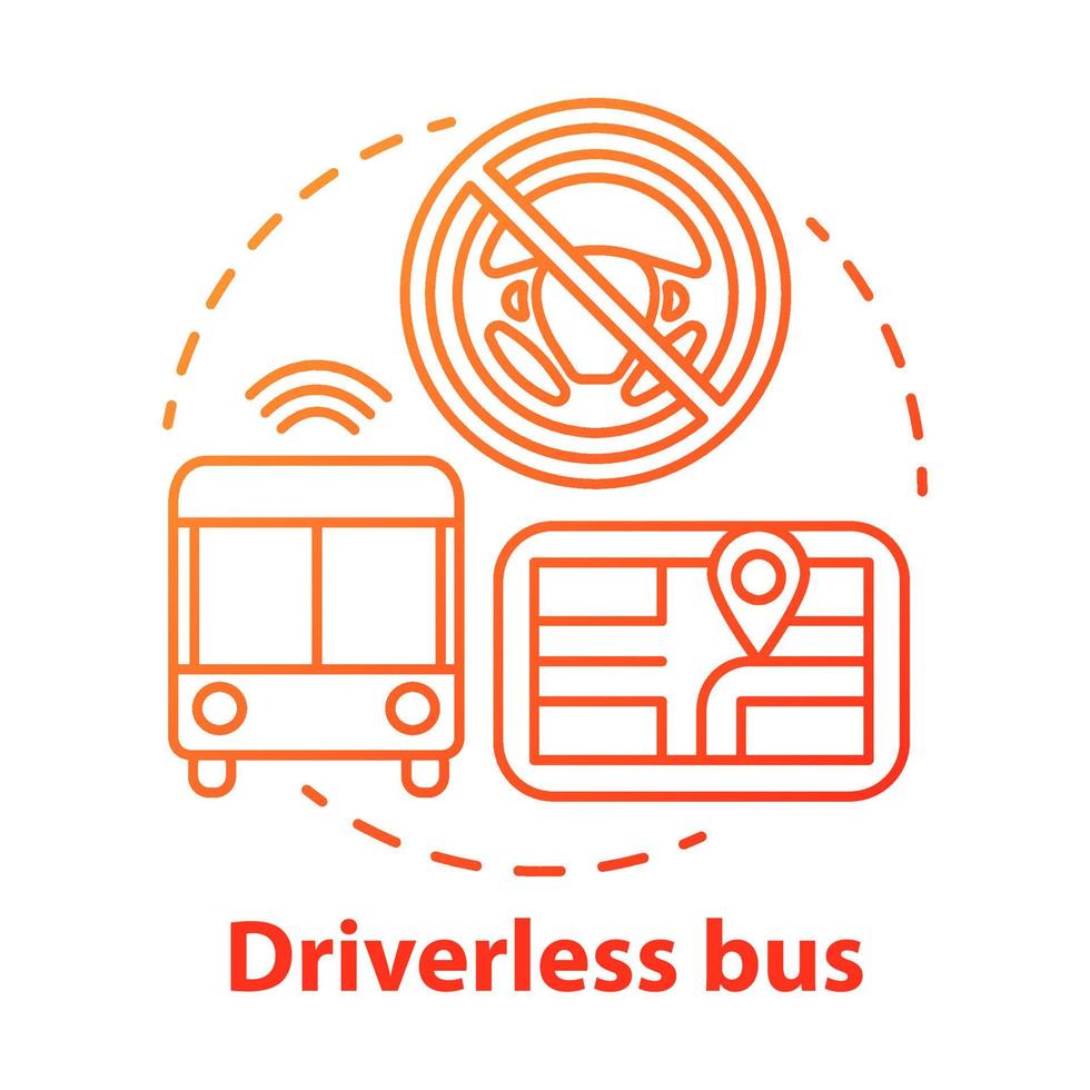 Driverless bus concept icon. Autopilot for city passenger transportation. Autonomous vehicle on route idea thin line illustration. Vector isolated outline drawing. Editable stroke