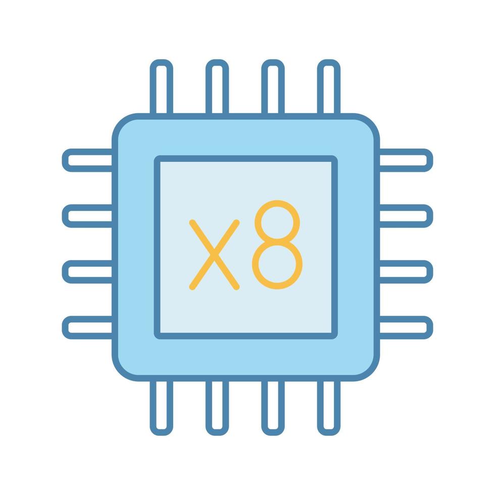 Octa core processor color icon. Eight core microprocessor. Microchip, chipset. CPU. Central processing unit. Computer, phone multi-core processor. Integrated circuit. Isolated vector illustration