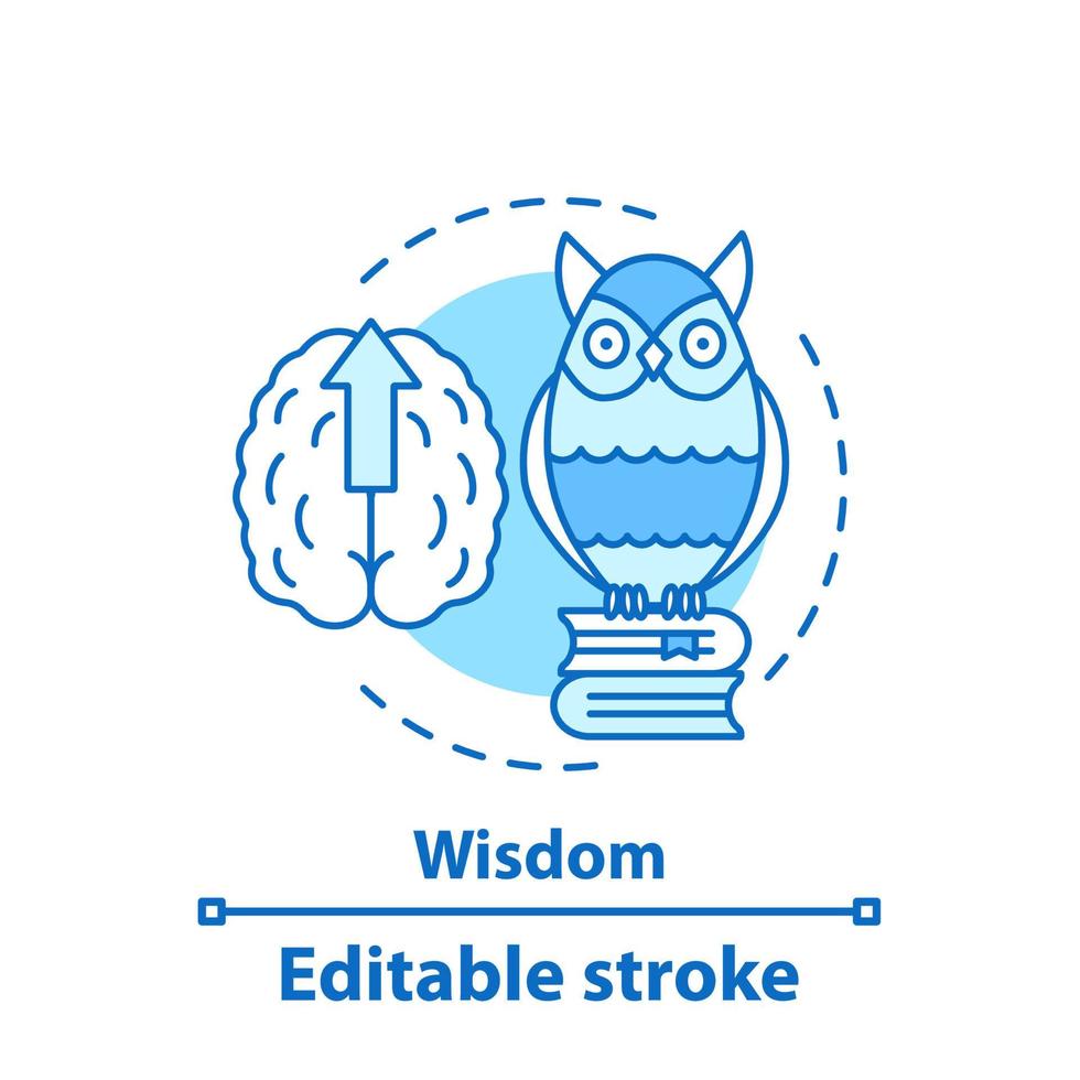 Wisdom concept icon. Gaining knowledge idea thin line illustration. Education. Owl on books stack. Vector isolated outline drawing. Editable stroke