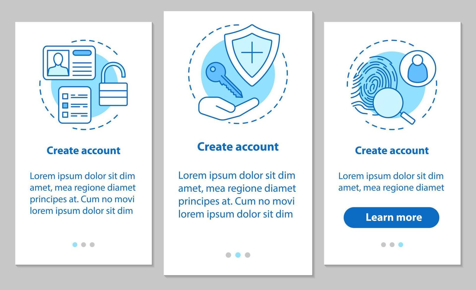 Account creation onboarding mobile app page screen with linear concepts. New user registration. Sign up. Authorization. Steps graphic instructions. UX, UI, GUI vector template with illustrations