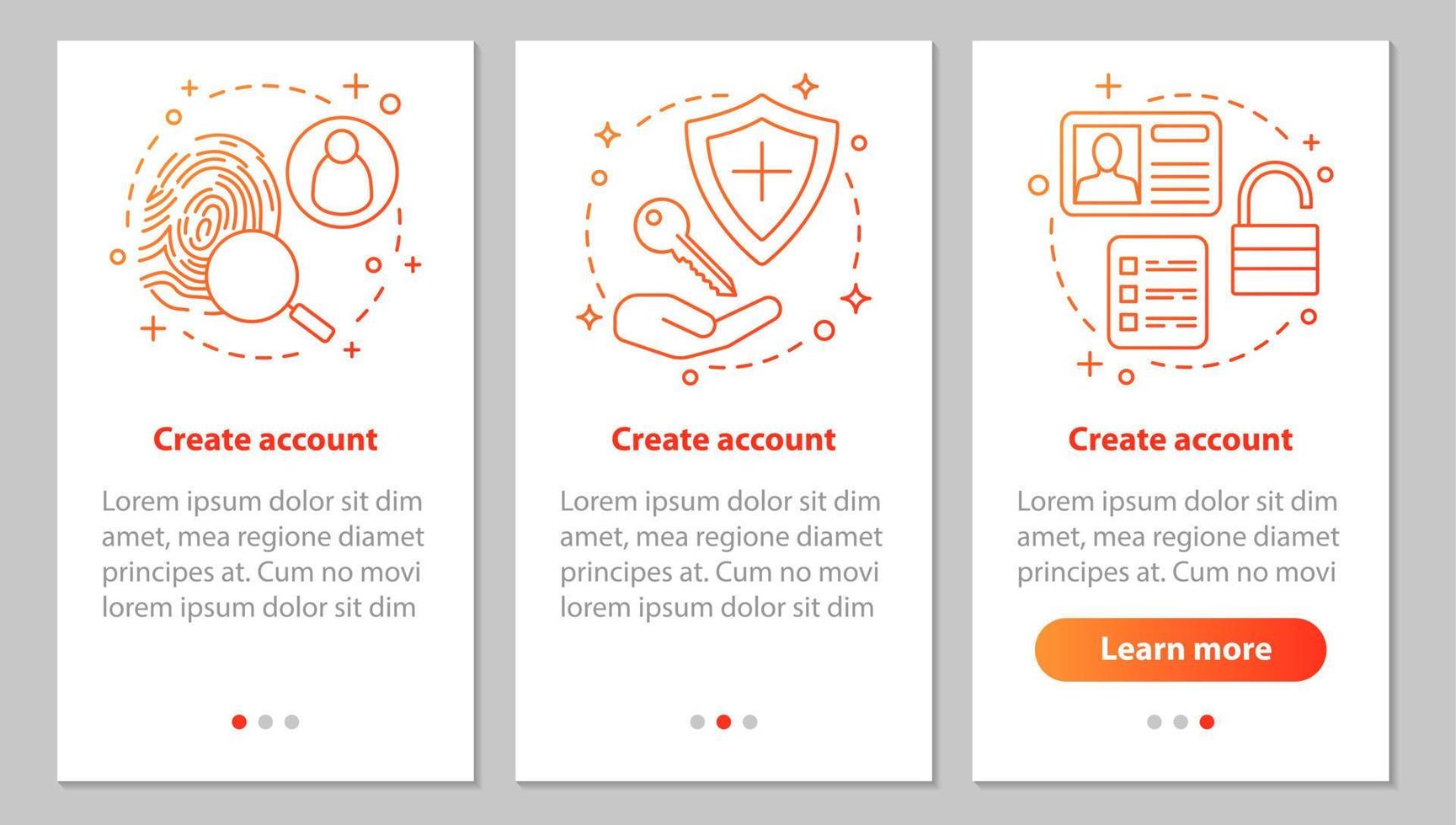 Account creation onboarding mobile app page screen with linear concepts. New user registration. Sign up. Authorization. Steps graphic instructions. UX, UI, GUI vector template with illustrations