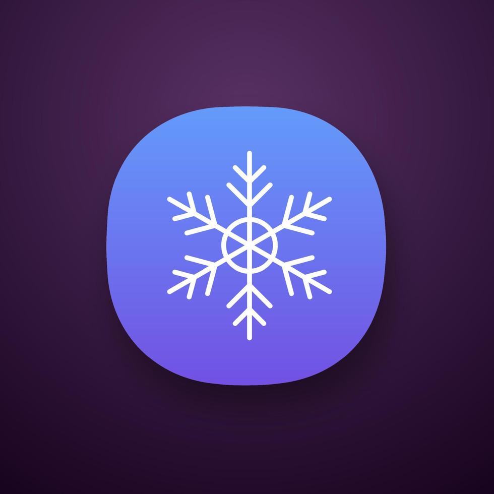 Snowflake app icon. UI UX user interface. Frosty weather. Air cooling. Cold temperature. Winter. Web or mobile application. Vector isolated illustration