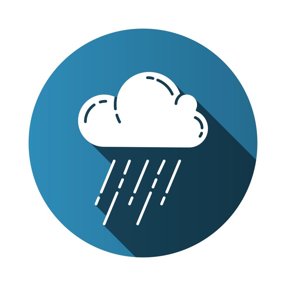 Downpour blue flat design long shadow glyph icon. Rainstorm. Cloud, heavy rainfall. Torrential, pouring rain. Meteorological phenomenon. Monsoon. Rainy season. Vector silhouette illustration