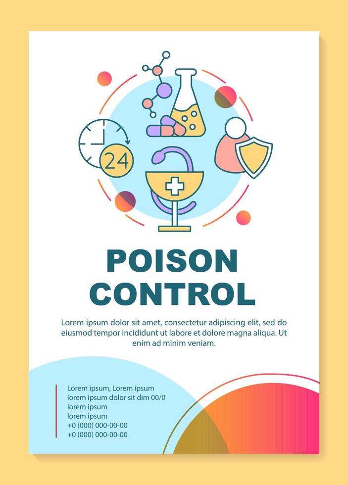 Poison safety poster template layout. Toxin protection and antidote development. Banner, booklet, leaflet print design with linear icons. Vector brochure page layouts for magazines, advertising flyers