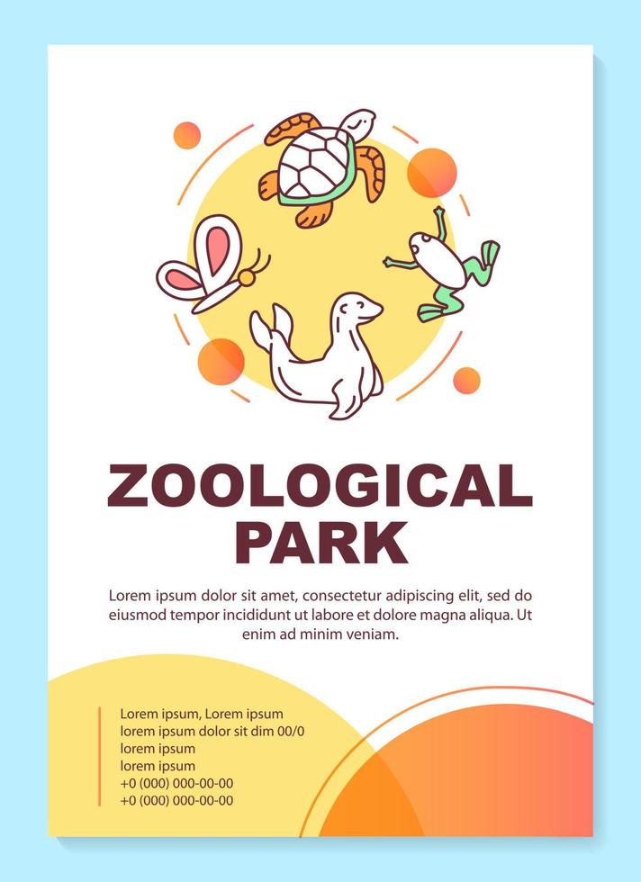 Zoological park poster template layout. Oceanarium. Water animals. Banner, booklet, leaflet print design with linear icons. Vector brochure page layouts for magazines, advertising flyers