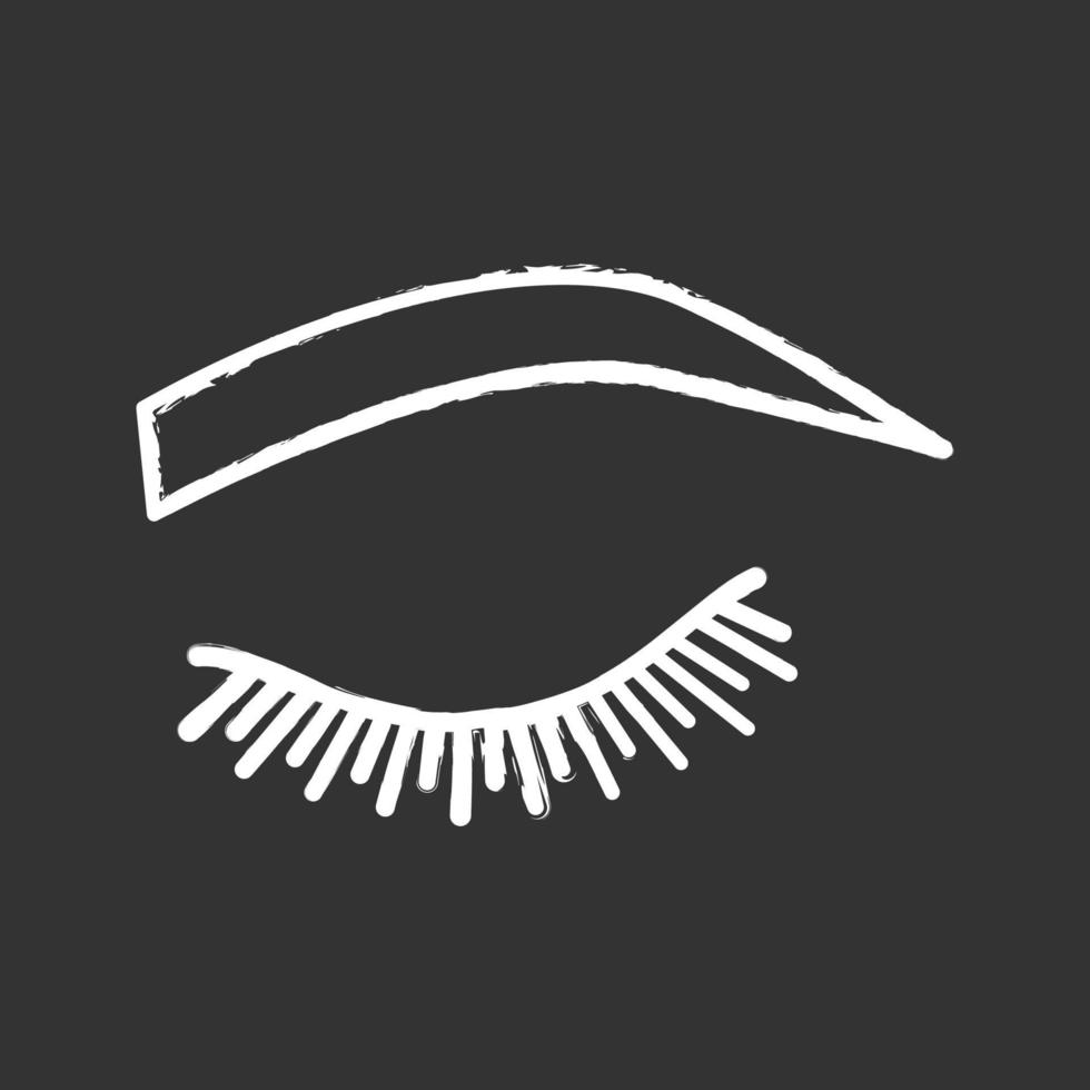 Soft arched eyebrow shape chalk icon. Rounded, curved eyebrows. Brows shaping by tattooing. Closed woman eye. Isolated vector chalkboard illustration