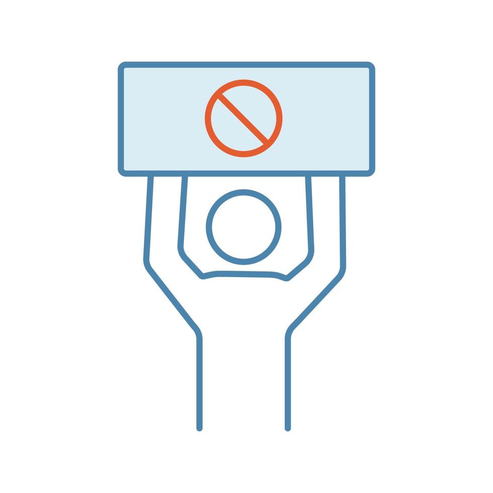 Protester color icon. Protest event. Social or political movement. Person holding protest banner. Human rights protection. Contentious action. Isolated vector illustration