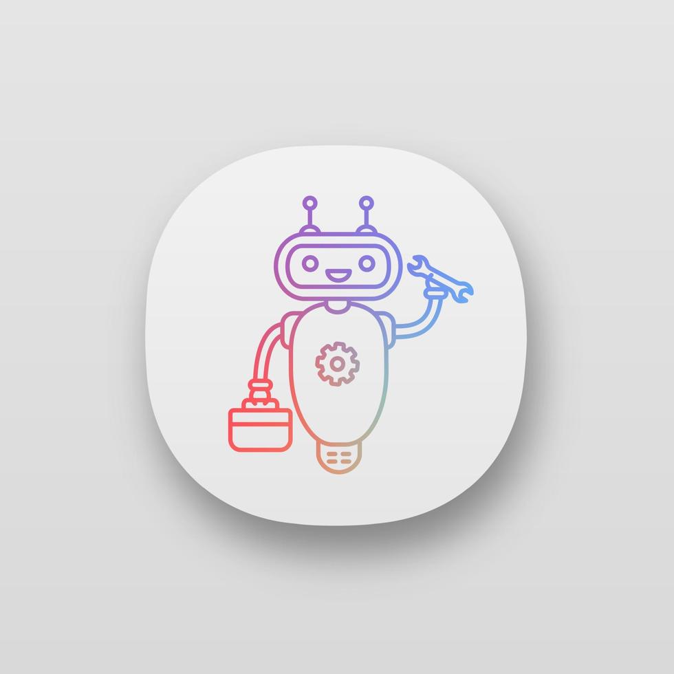 Repair chatbot app icon. UI UX user interface. Robot with set of tools and screw key. Virtual assistant. Online customer support. Modern robot. Web or mobile application. Vector isolated illustration