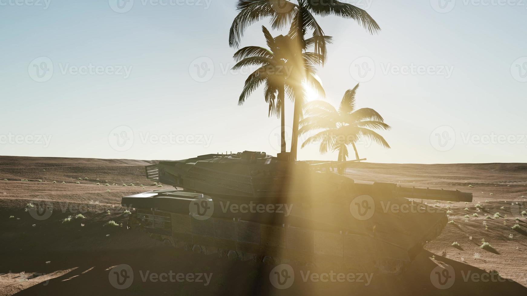 old rusty tank in the desert at sunset photo