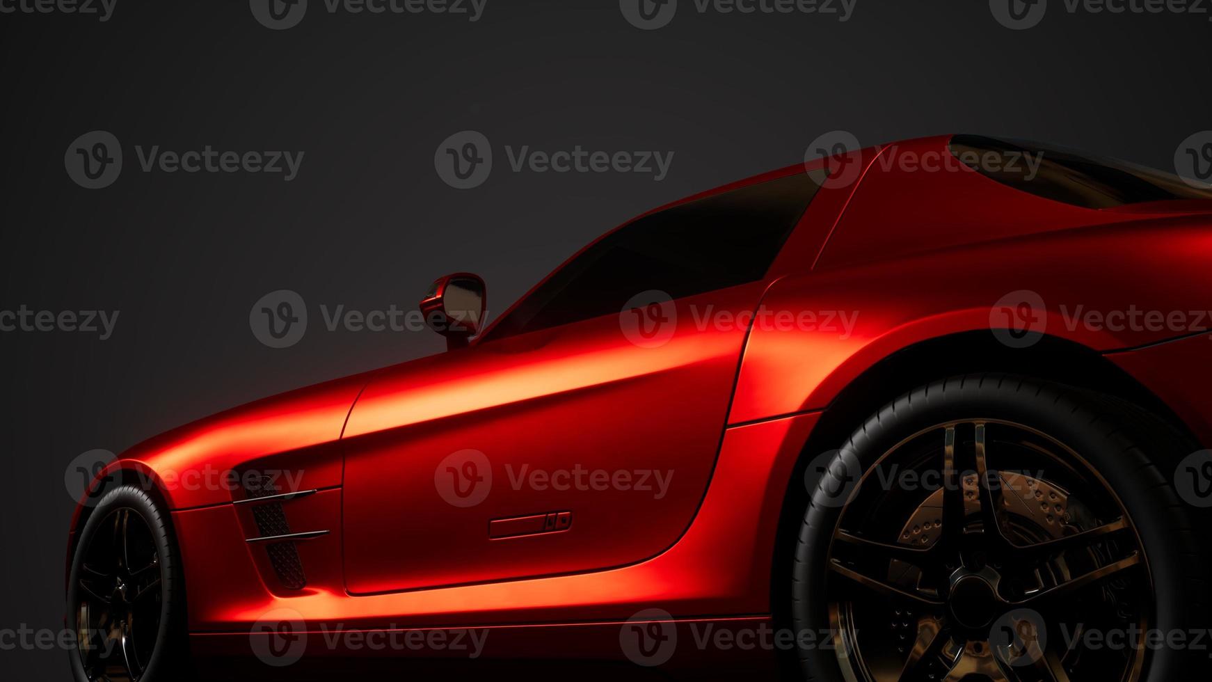 luxury sport car in dark studio with bright lights photo