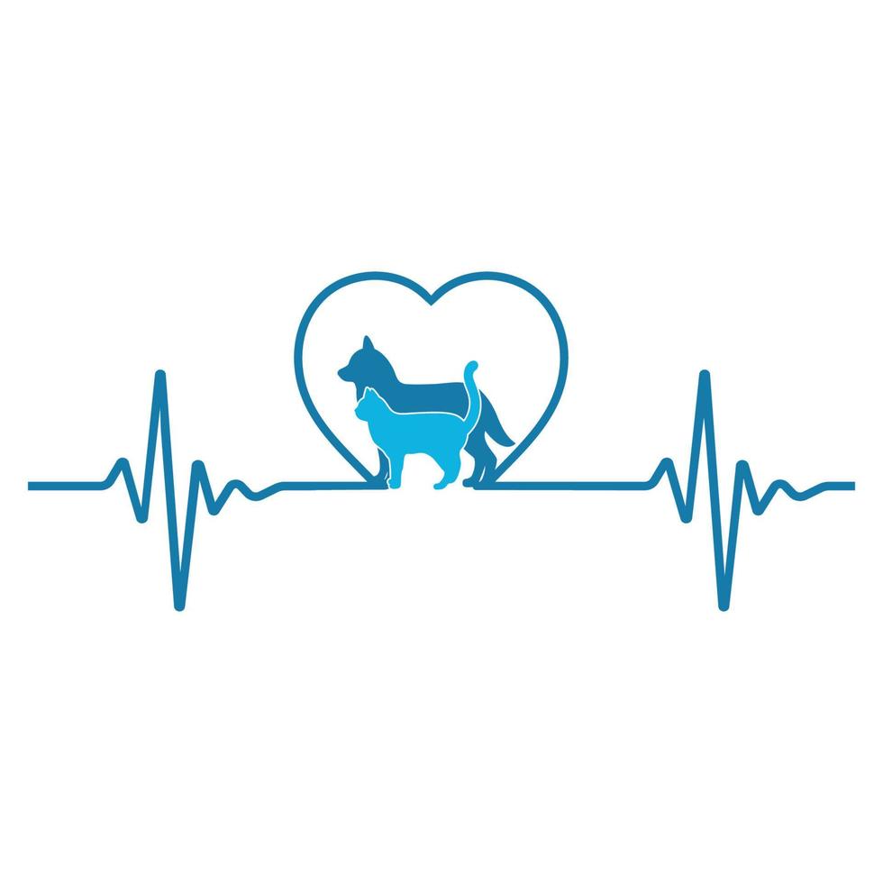 Linear illustration of a dog and a cat with a pulse. vector