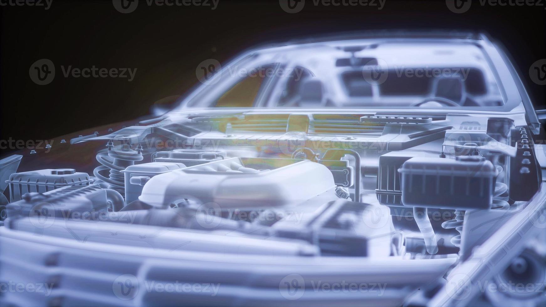 Holographic animation of 3D wireframe car model with engine photo