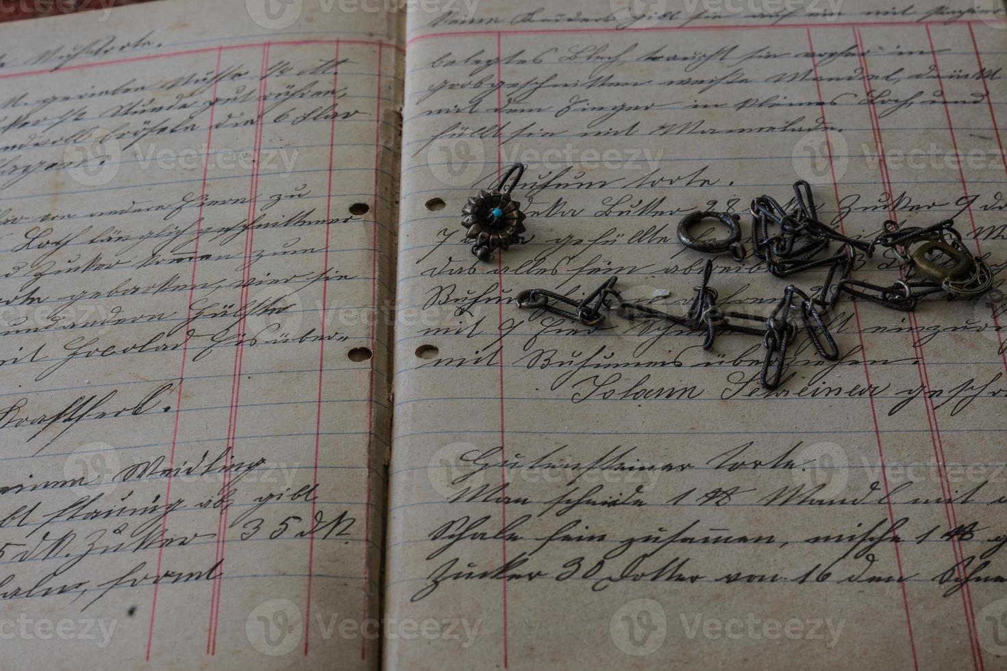 jewelry left behind on a diary detail view photo