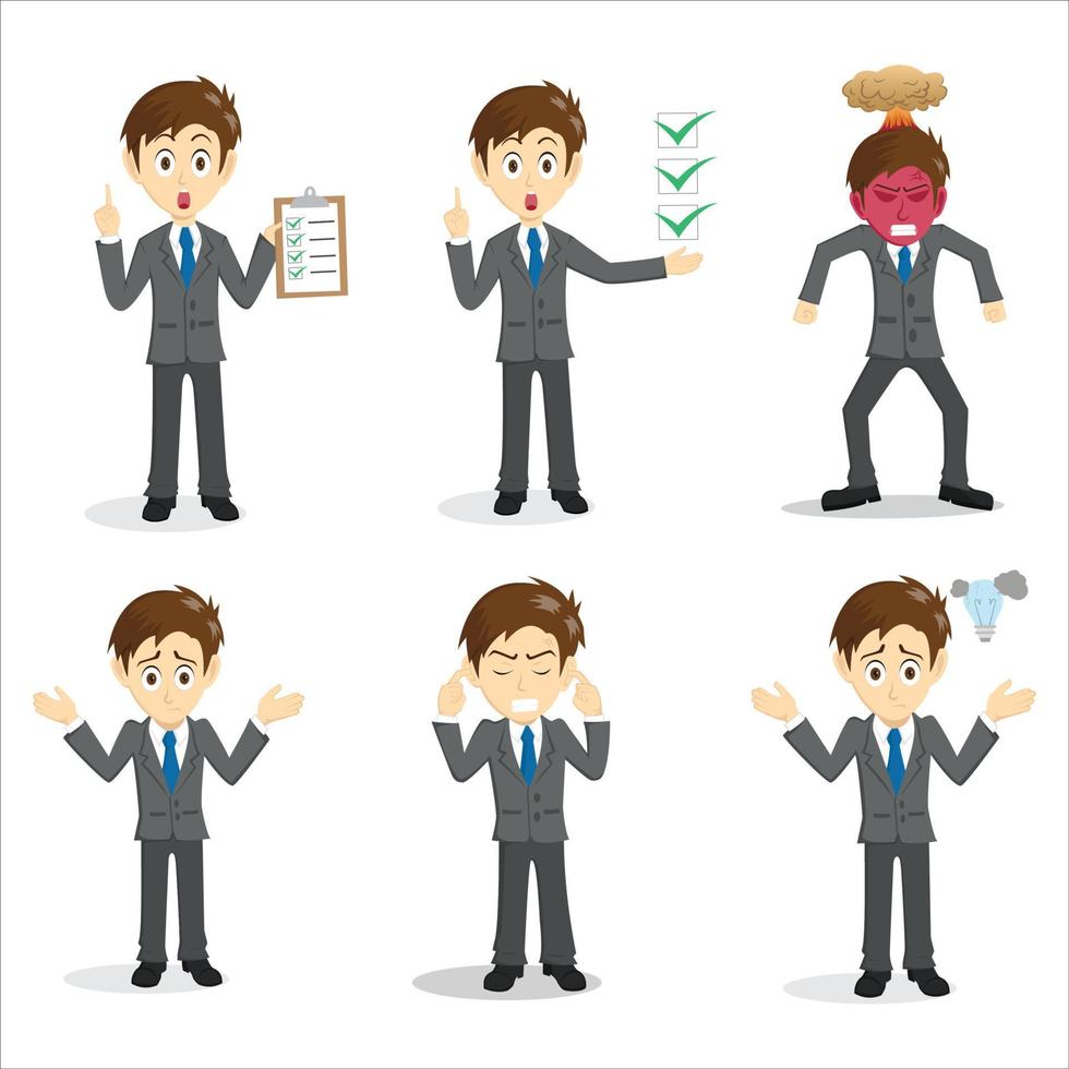 Set of young businessman with different poses vector