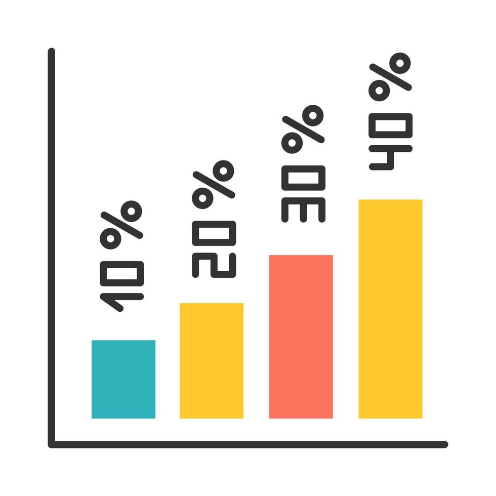 Vertical histogram color icon. Increasing interest rate segment bars. Rising chart, graph numbers growth. Business diagram. Marketing research presentation. Economy. Isolated vector illustration