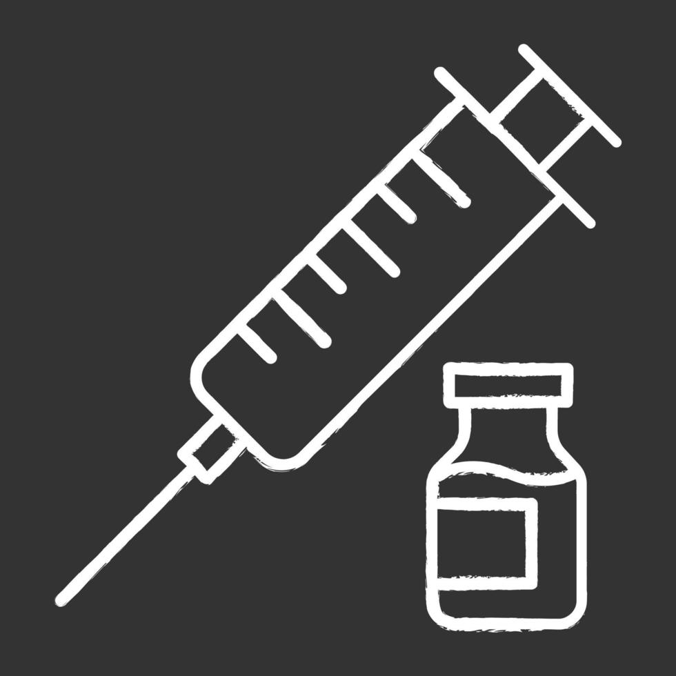 Vaccination chalk icon. Medical injection. Contraceptive syringe shot. HIV precaution procedure. Safe sex. Female, male healthcare. Pharmaceutical vial. Isolated vector chalkboard illustration