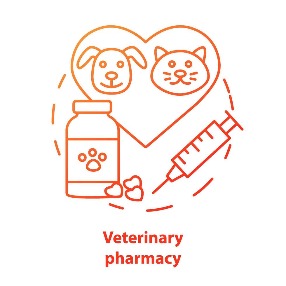 Pharmacy concept icon. Veterinary medication prescription idea thin line illustration. Animal medicine therapy research and treatment. Pet healthcare. Vector isolated outline drawing