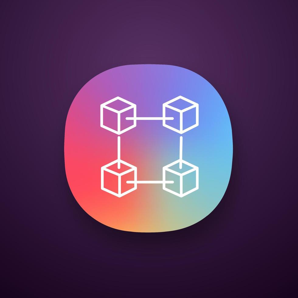 Blockchain technology app icon. Big data. Cryptocurrency. Fintech. UI UX user interface. E-commerce. Connected cubes. Web or mobile application. Vector isolated illustration