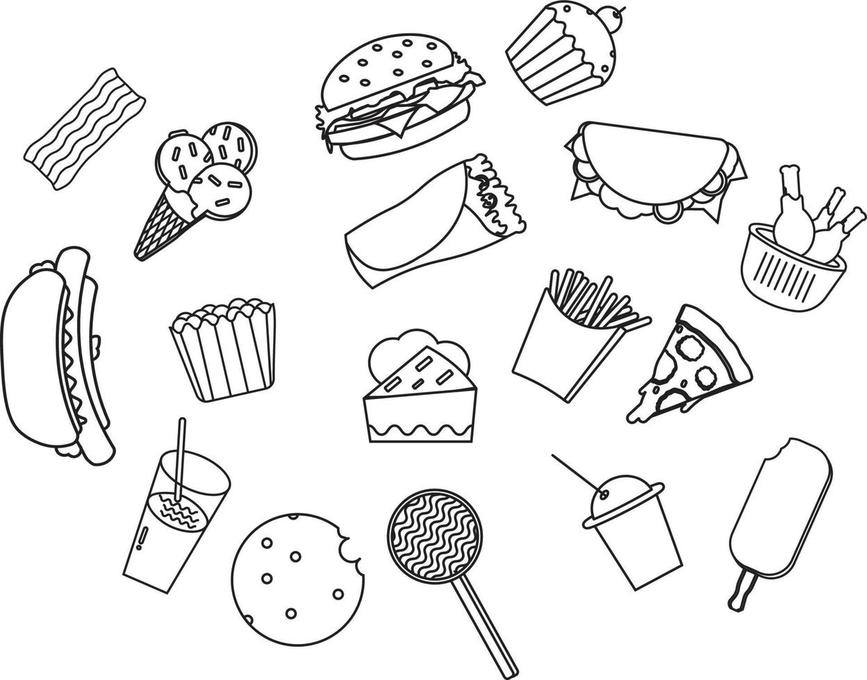 diseño de ilustración de página para colorear de alimentos 5602916 Vector  en Vecteezy