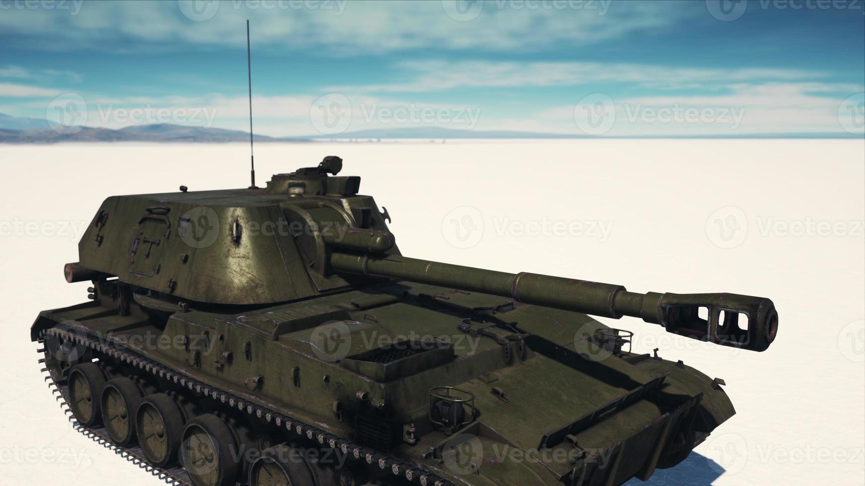 military tank in the white desert photo