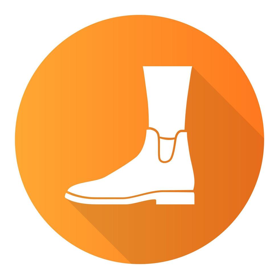 Women ankle boots orange flat design long shadow glyph icon. Chelsea trendy shoes side view. Female flat heel footwear for fall season. Ladies clothing accessory. Vector silhouette illustration