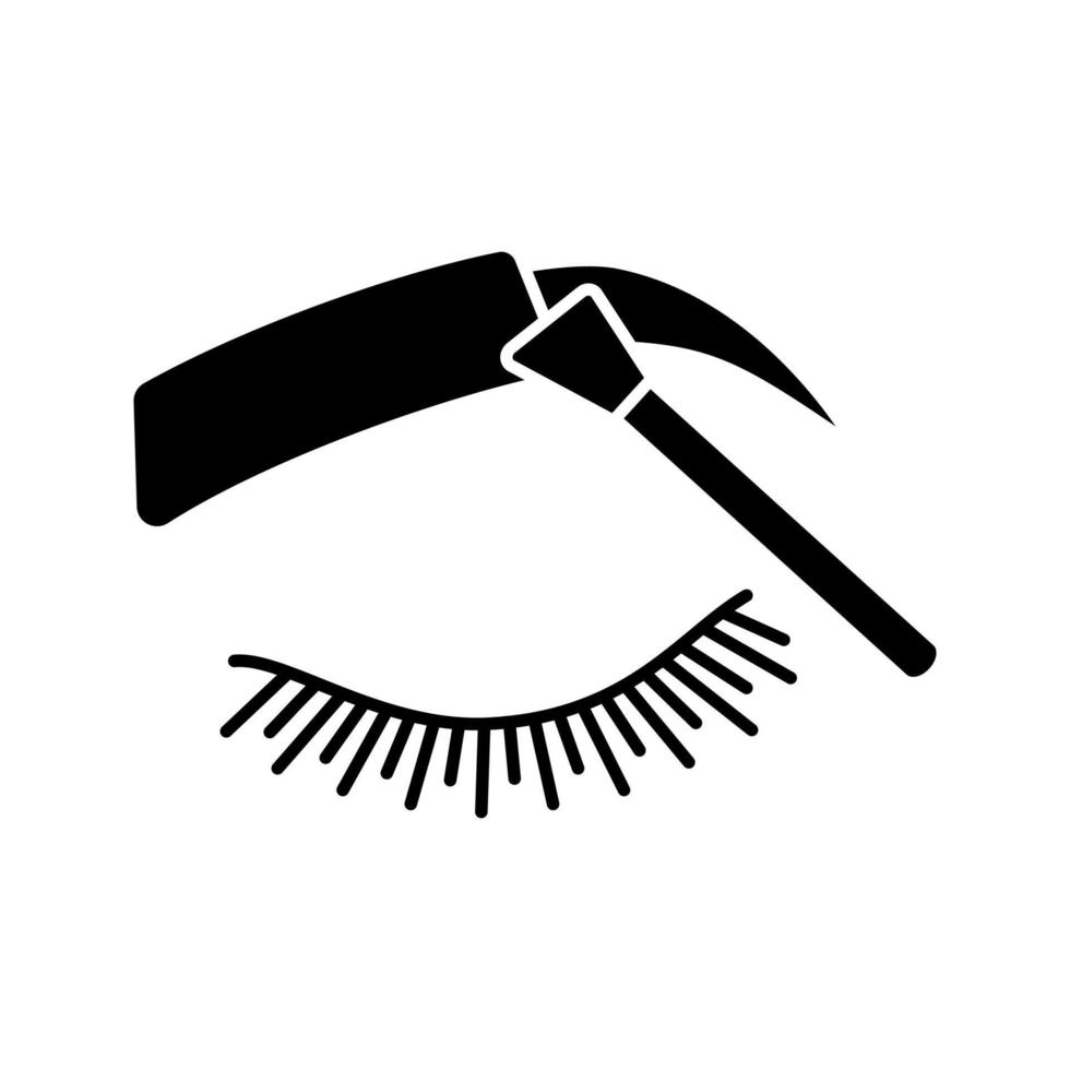 Eyebrows tinting glyph icon. Eyebrows brush. Henna brow tattoo. Brows shaping by dyeing. Pigment application. Silhouette symbol. Negative space. Vector isolated illustration