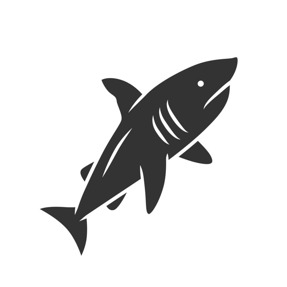 Shark glyph icon. Dangerous ocean predator. Swimming fish. Underwater animal, ocean wildlife. Marine fauna. Wild shark in aquarium. Silhouette symbol. Negative space. Vector isolated illustration
