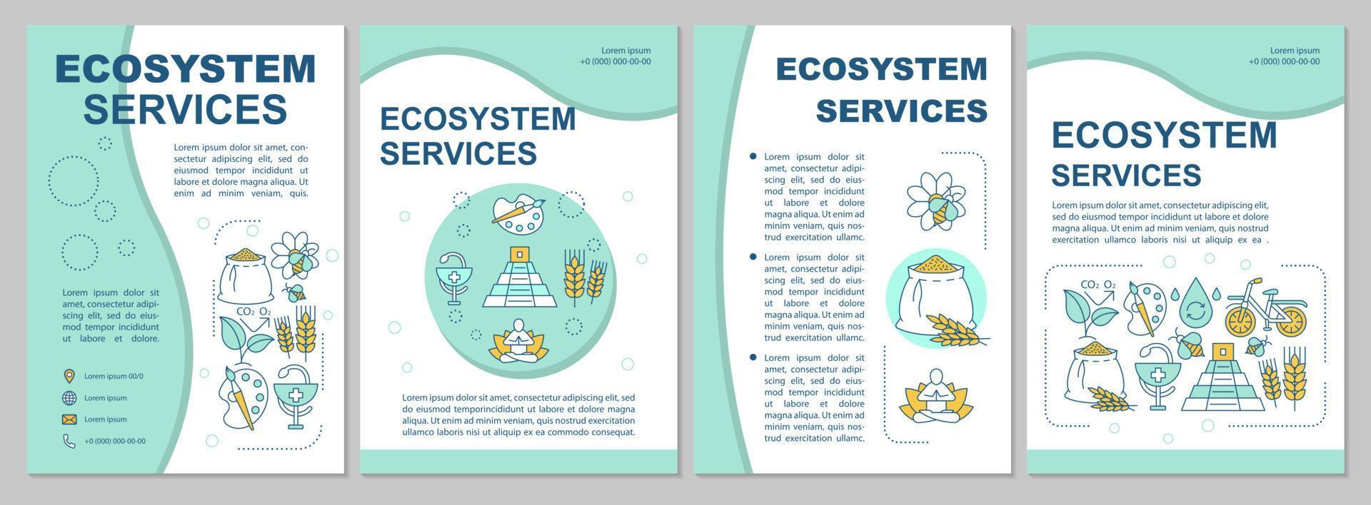 Ecosystem services brochure template layout. Nature resources. Flyer, booklet, leaflet print design with linear illustrations. Vector page layouts for magazines, annual reports, advertising posters