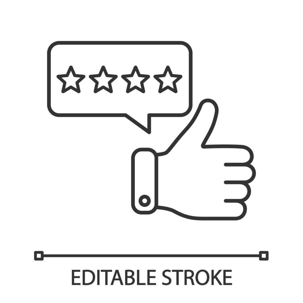 Five star rating linear icon. Customer excellent review and feedback. Thin line illustration. Ranking. Client satisfaction. Contour symbol. Vector isolated outline drawing. Editable stroke
