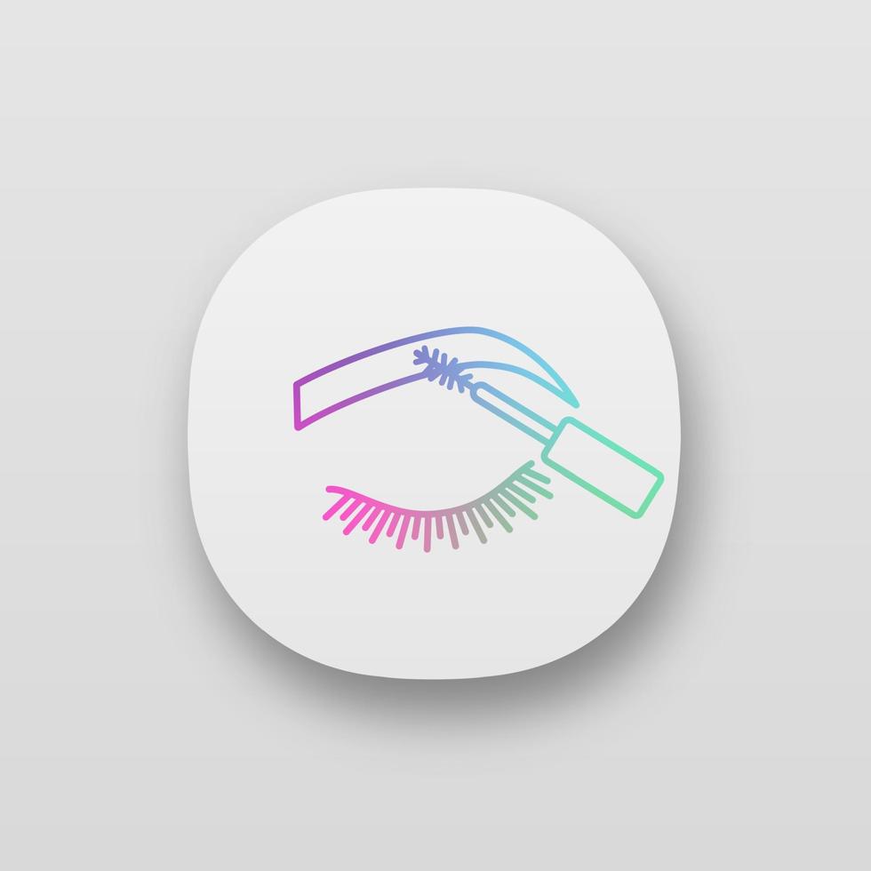 Eyebrows mascara app icon. UI UX user interface. Brows makeup. Eyebrows tinting. Brows shaping by dyeing. Web or mobile application. Vector isolated illustration