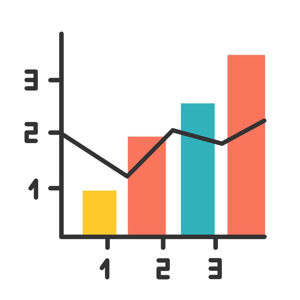 icono de color de gráfico mixto. histograma vertical con elementos lineales. tabla de informacion presentación gráfica de negocios. tipo de diagrama para presentar datos económicos. márketing. ilustración vectorial aislada vector